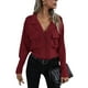 thumbnail image 3 of VISgogo, blusas de chifón salvaje a la moda para mujer, camisa de un solo pecho con cuello vuelto de Color sólido, Tops informales de manga larga para oficina para mujer VISgogo  moda, 3 of 8