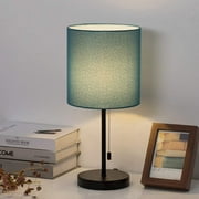 Minimalist Modern Bedside Table Lamp Fabric Shade and Pull Chain Switch