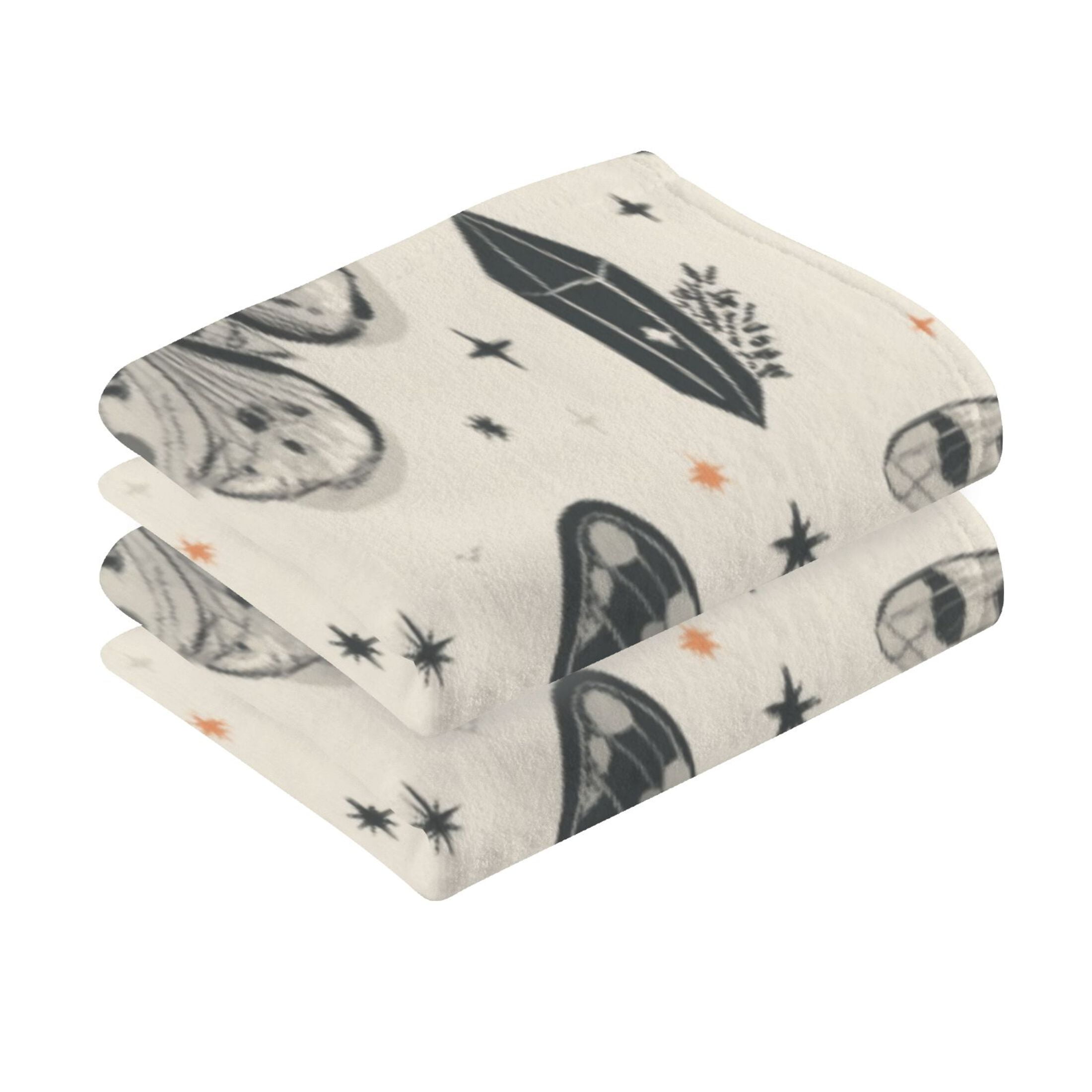 2 Pcs Absorbent Face Towel Bath Hand Towels Soft Breathable Cotton Towel Set for Bathroom Kitchen Hotel Spa Decor Black and White Moths