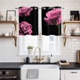 thumbnail image 2 of Pink Rose Kitchen Curtains Small Short 39 Inch Length, Vintage Abstract Garden Flower Floral Black Grommet Top Bedroom Living Room Curtains, Light Filtering Cafe Curtain Drapes 2 Panels Set 55''x39'', 2 of 9