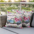 thumbnail image 4 of Spring Is Coming Pillow Covers 2 Pack Rose and Hydrangea Floral Truck Pink Plaid Pillowcase Waterproof Outdoor Throw Pillow Cover for Patio Garden Square Cushion 26”x26”, 4 of 9