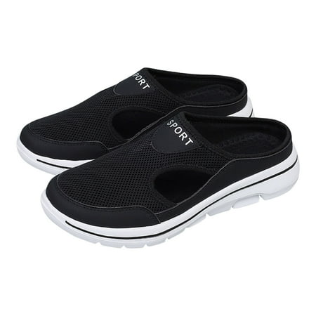CHOII 50% off Clearance Men s Oversized Thick Soled One Foot Sandals  Mesh Surface Half Slipper Casual Shoes Cushionaire Sandals Summer Sandals for Women 2024 Black/9