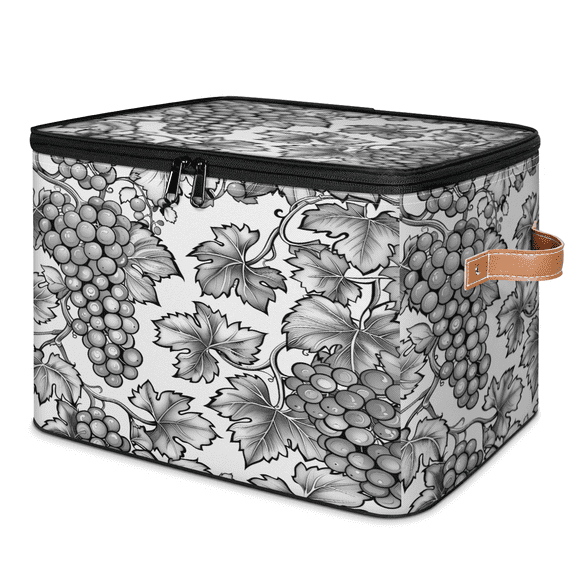 CURLYOOT Vintage Grape Fabric Storage Bins with Lids, Fruit Grapes Foldable Storage Boxes Washable Storage Cube, Closet Bedroom Home Organizer Containers with PU Leather Handles