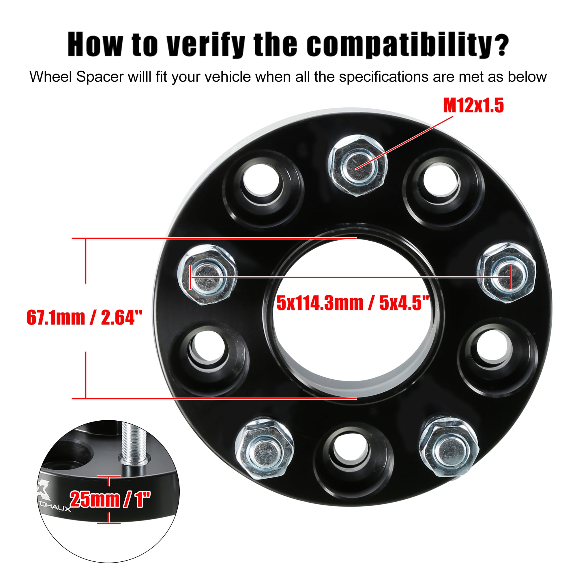 OCPTY 2PCS 1.25" Wheel Spacers 5x5 - 1/2" Studs, 71.5mm Hub Bore For Jeep Wrangler, Grand Cherokee, Commander
