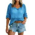 thumbnail image 2 of Lumistal Crochet Top for Women V Neck Hoodie Long Sleeve Knit Top Swimsuit Cover Up Crochet Tops Coverup Beach Vacation Outfit Summer Coats S-5XL Blue XXL, 2 of 6
