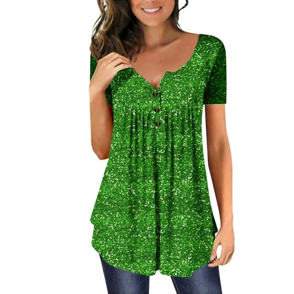 Tidyack,Women's Printed Loose Top, Short Sleeve Skirt Top, Flowy Casual Wear, For Daily Use, Soft Cotton Blend, Versatile Fashion, Summer Outfit, Easy Styling | 95%Polyester,5%Spandex, Green