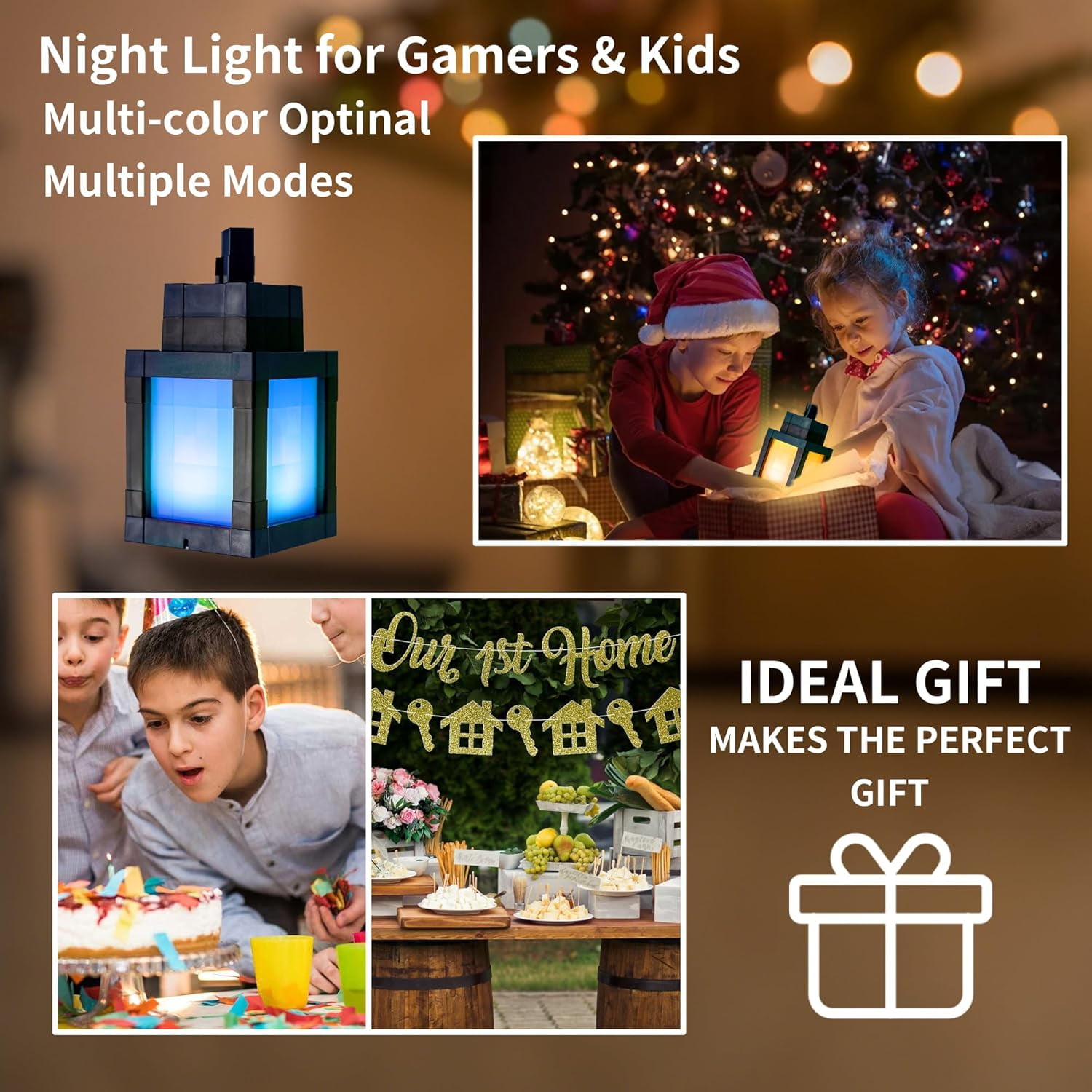 Pixelated Lantern Night Light, 2026 Xmas Gift LED 16 Colors Change Hanging Lantern Lamp from Minecraft - Rechargeable Wall Tabletop Night Lights for Gamer Boys Girls Man(x)