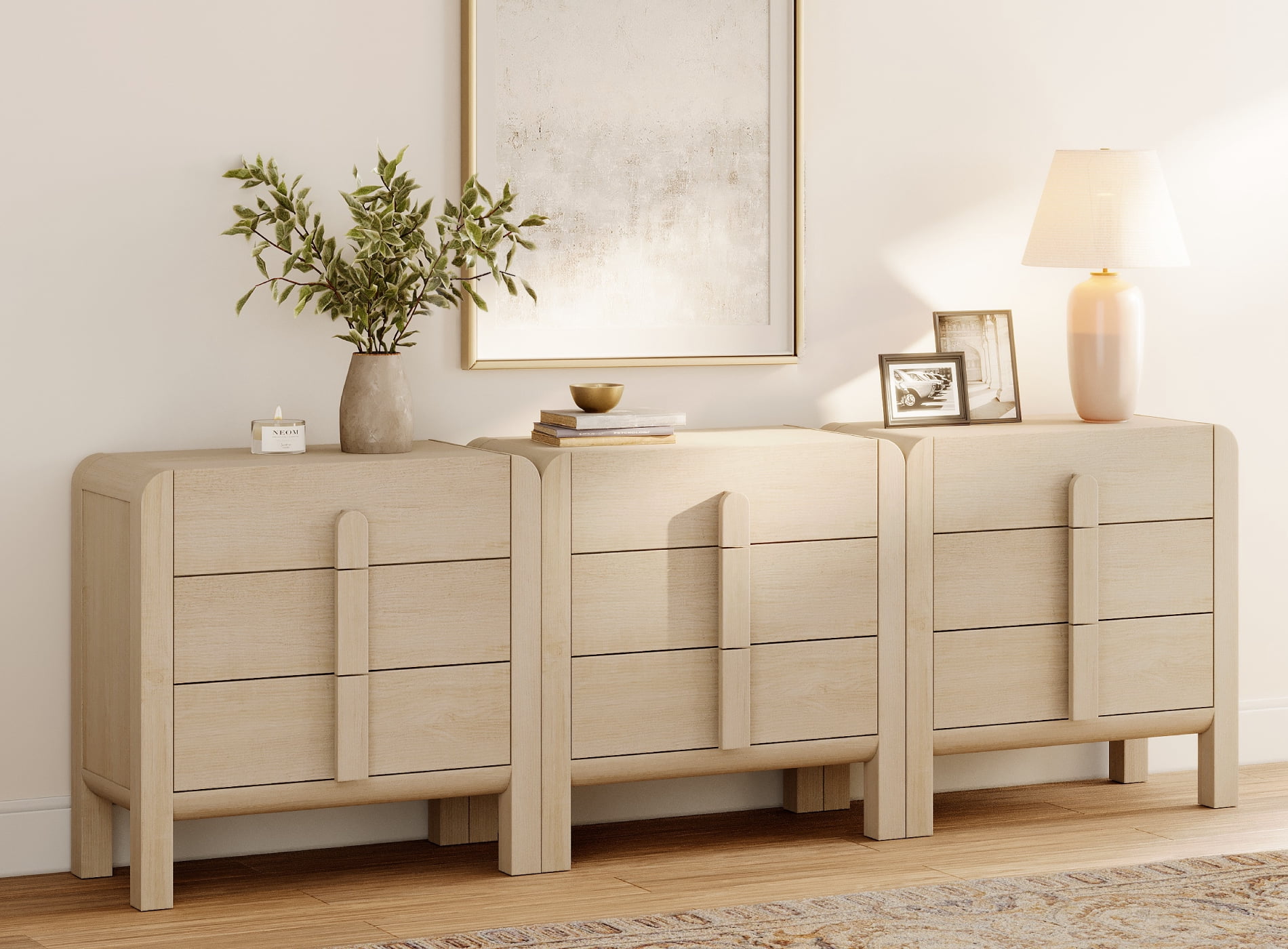 Dresser for Bedroom, Mid Century Chest of Drawers with Storage, 9 Drawer Dresser with Curved Profile Design, Wooden Modern Dresser for Living Room, Bedroom, Entryway