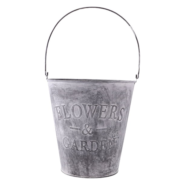 Maceta grande rústica de metal para flores, maceta redonda de hierro para jardín, para uso exterior, contenedor floral decorativo duradero para césped, patio y balcón.
