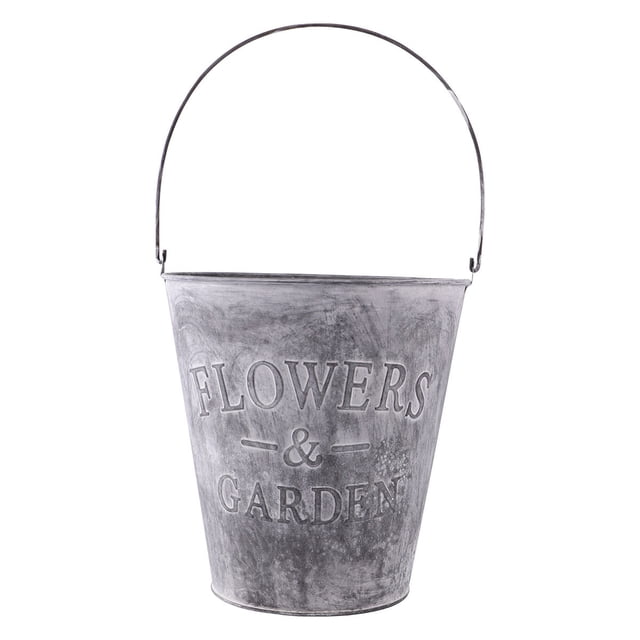 Miangastore Garden Wrought Iron Pail Simulation Round Iron Bucket Flower Pot Metal Flower Bucket for Home - Size S(Light Grey)