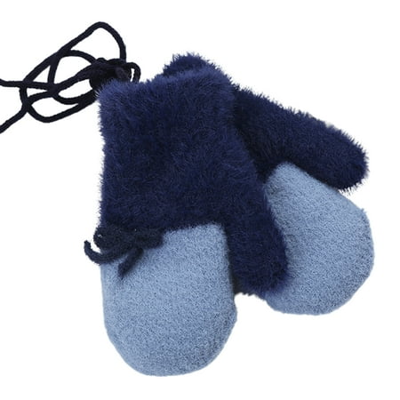 

Kripyery 1 Pair Winter Children Warm Gloves Knitted Thicken Color Patched Bow Mittens