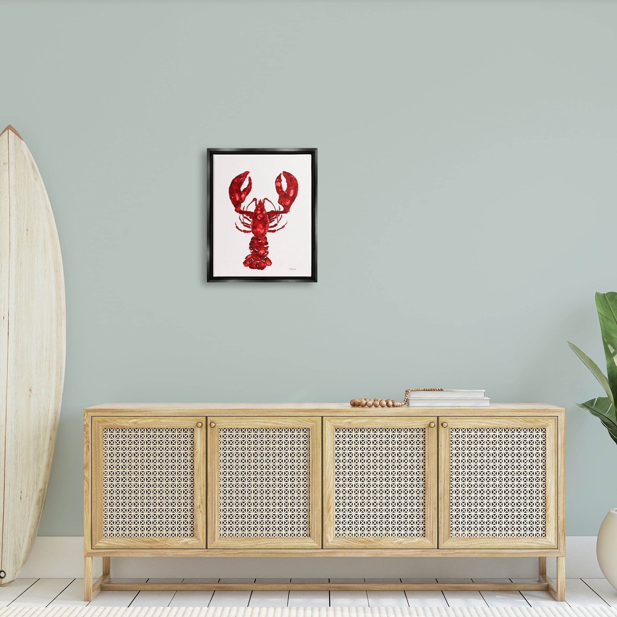 Stupell Industries Red Lobster Marine Paint Speckled Watercolor Painting Jet Black Floating Framed Canvas Print Wall Art, Design by Patti Mann