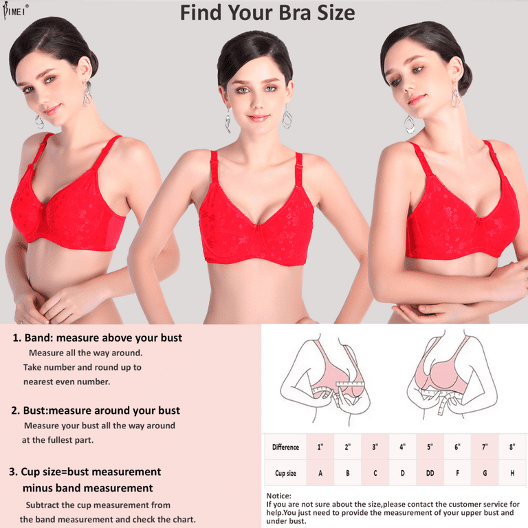 BIMEI Mastectomy Bra with Pockets for Breast Prosthesis Women's Full  Coverage Wirefree Everyday Bra plus size 8102,Red,38C