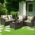 thumbnail image 1 of Costway 4PCS Patio Rattan Furniture Set Solid Wood Leg Cushioned Sofa Garden Lawn, 1 of 9