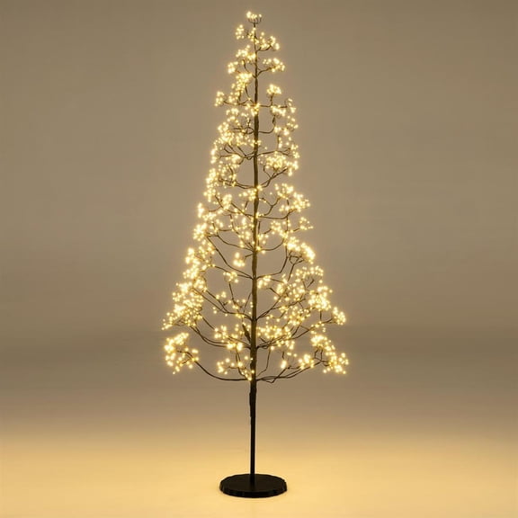 Topcobe Lighted Alpine Tree with Warm White Light LED Lights Pre-lit Artificial Cedar Tree with Weighted Base, Artificial Trees for Christmas Decor Indoor Outdoor-6 FT