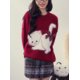 thumbnail image 4 of Suéter con estampado de gato kawaii para mujer, jersey rojo navideño con lazo y cuello redondo, suéter Y2k para mujer, top de punto estilo japonés dulce y preppy, 4 of 5