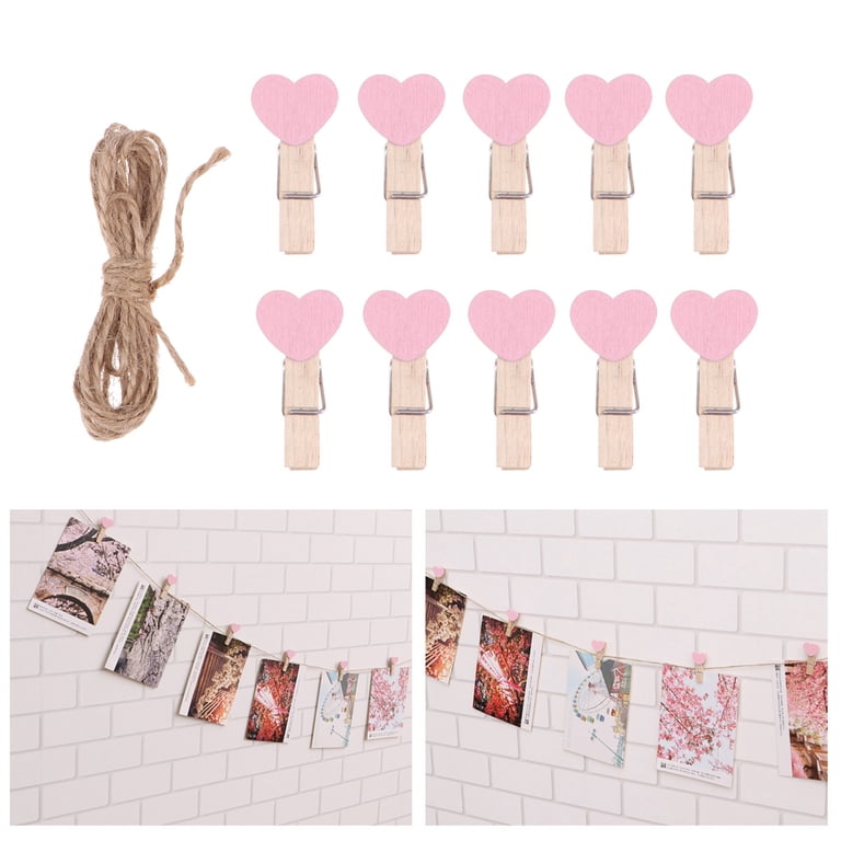 50 Pcs Pink Mini Heart Wooden Clothespins – Decorative Photo Clip Craft Clips For Laundry, Storage & Organization