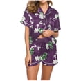 thumbnail image 1 of Rbaofujie Chemises de Nuit pour Femmes Femmes Décontracté Imprimé Col Rabattu Blouse à Manches Courtes Mode Short Pyjama Ensemble Pyjama pour Filles, 1 of 5