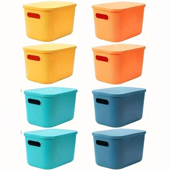 Set of 8 Stackable Storage Box Set with Lids, Foldable Plastic Storage Boxes, for organizing closets, toys, etc. 9.84 x 6.9 x 5.7 inches, Assorted Colors