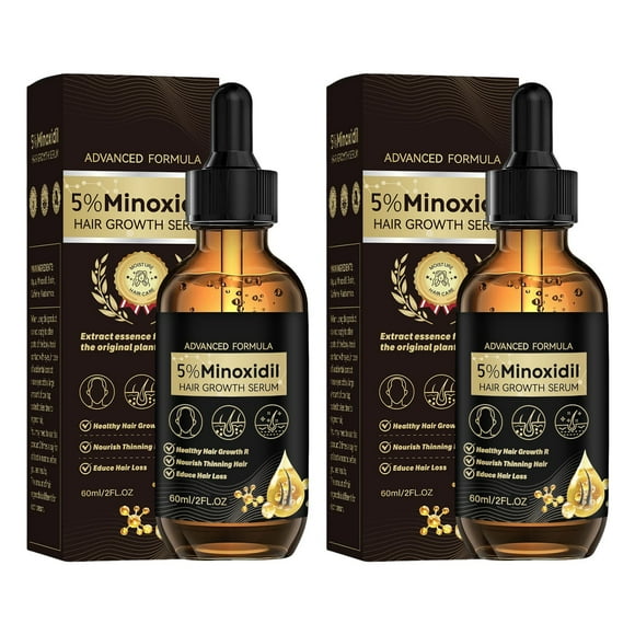 Hair Growth Treatment 2 Pack for Thicker Longer, 5% Minoxidil Biotin Hair Growth Serum Oil for Men and Women, Prevents Hair Loss and Thinning, 2.11 fl.oz