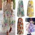 thumbnail image 2 of Women' s Chiffon Boho Skirt Floral Long Skirt High Waist Flared Pleated Beach Skirt, 2 of 2