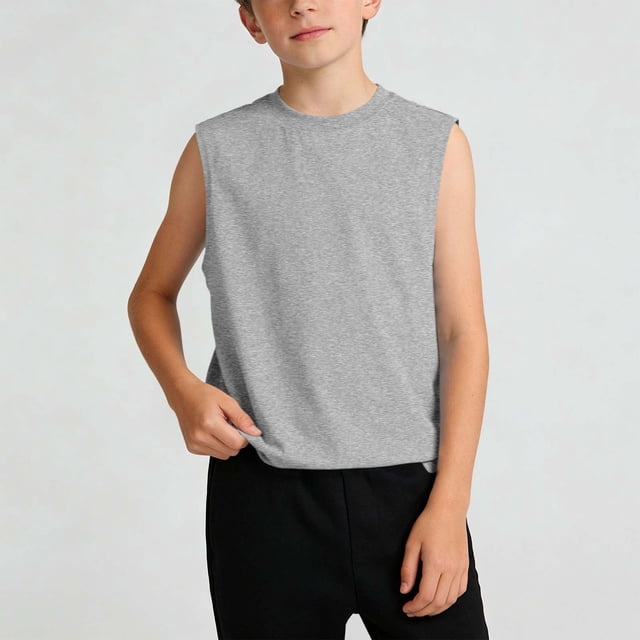 hengsof Débardeurs d'Été pour Garçons, T-Shirt Sans Manches en Coton à Col Rond, Couleur Unie, Confortable et Décontracté