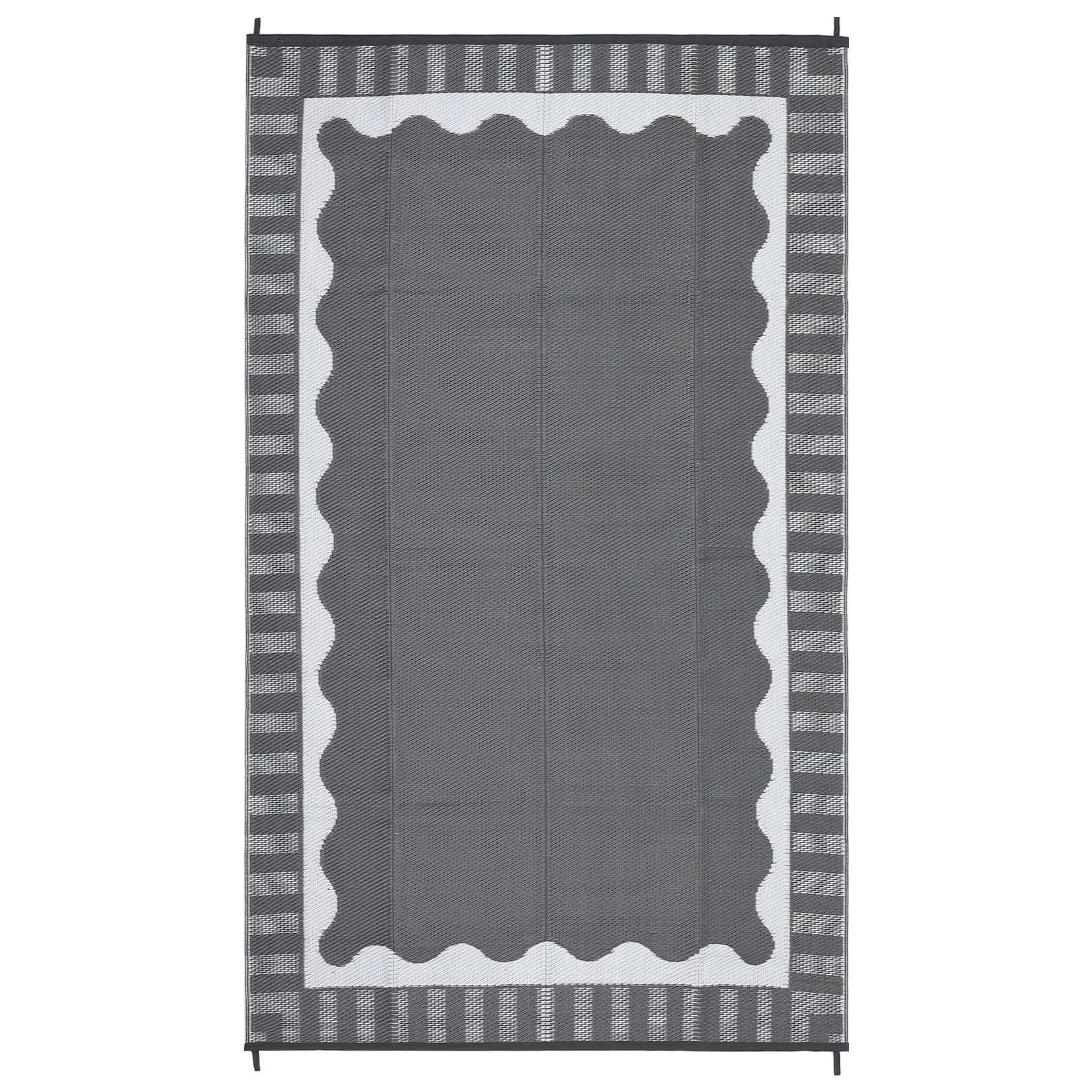 Nanan 8'x10' Outdoor Rug Scalloped Bordered Outdoor Patio Rug Waterproof Reversible Plastic Straw Rug for Camping Picnic Deck Balcony, Gray