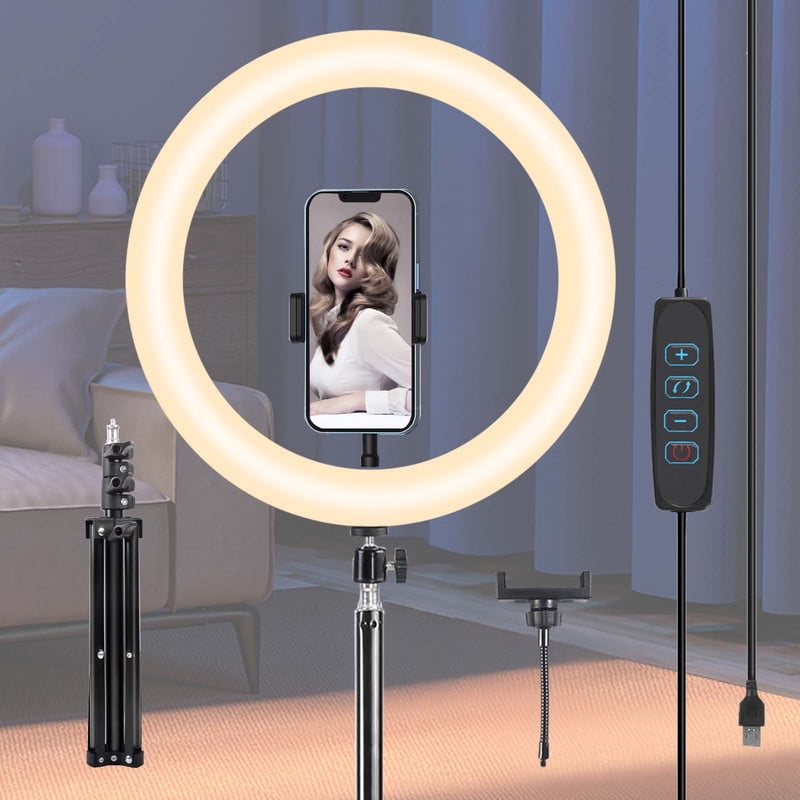 UEGOGO 12" LED Ring Light with Extendable Tripod, 360º Tripod Ball Head, 2 Count Mobile phone clip