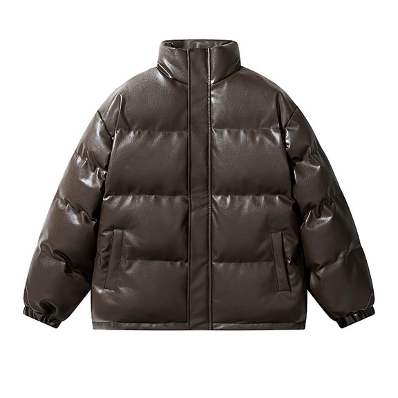 cocolona Mens Puffer Jacket Long Sleeve Zip Up Stand Collar Down Jacket Winter Thick Warm Coat with Pockets
