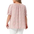 thumbnail image 3 of Agnes Orinda Women's Plus Size Floral Tops Tie Front Scoop Neck Short Sleeve Ruffle Cuff Summer Casual Blouses 1X Pink, 3 of 6