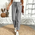 thumbnail image 2 of JULMCOMO Pants for Women Striped Drawstring Elastic Waist Relaxed Fit Casual Trousers Rolled Cuff Ankle Daily Comfy Pants with Pockets Black L, 2 of 6