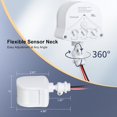 thumbnail image 4 of 240° & 360° Replacement Motion Sensor, Adjustable Time & Detection Sensitivity Up to 70 Feet Range, 4 Working Modes Outdoor Motion Detector for Security Floodlight, White, UL Listed, 4 of 6