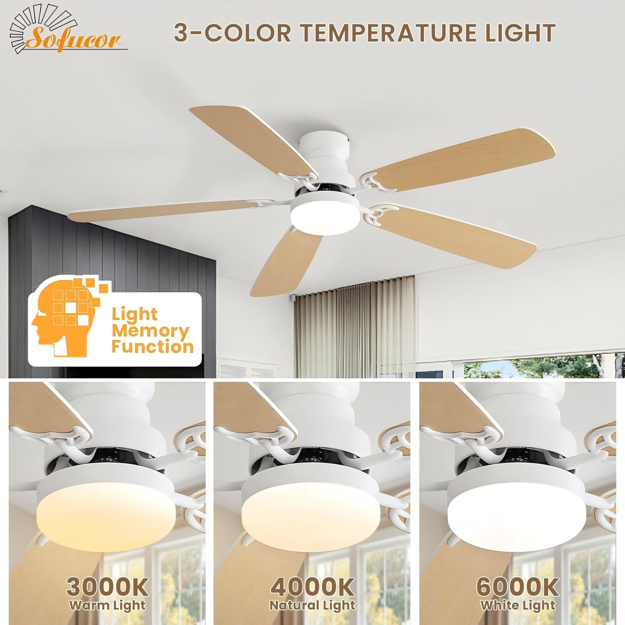 Sofucor 52-Inch Modern Ceiling Fan with LED Light and Remote
