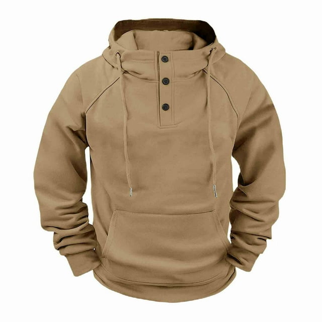 Dolkfu Sudadera de hombre con capucha de color sólido, con botones en la parte delantera y cordón, ropa de estilo urbano. S