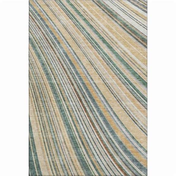 HomeRoots 677449 5 x 8 ft. Beige Gold & Sage Striped Washable Machine Made Rectangle Area Rug with UV Protection