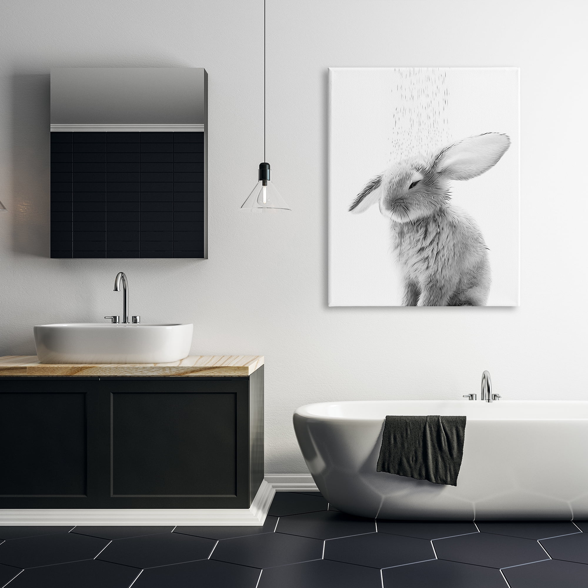 Stupell Industries Bunny Bathroom Splash Animals & Insects Painting Gallery Wrapped Canvas Art Print Wall Art, 36 x 48
