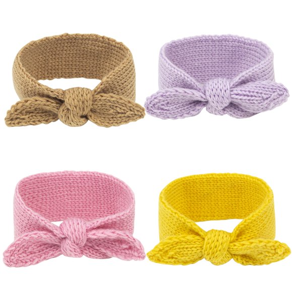 Coofit Baby Knit Headbands Bow: 4PCS Elastic Infant Turban Headwraps Hair Accessories