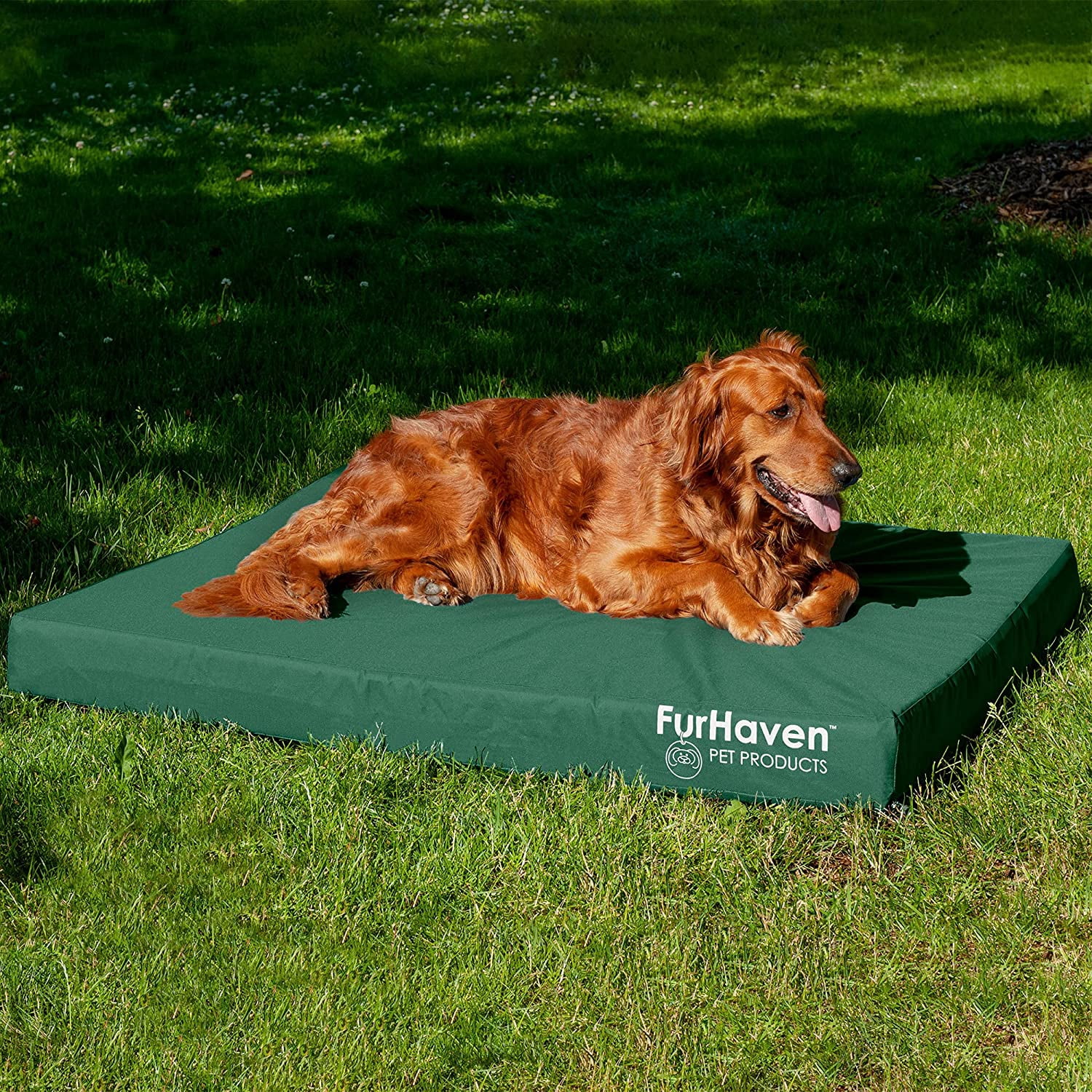 FurHaven Pet Products Indoor/Outdoor Oxford Cooling Gel Top Deluxe Mattress Pet Bed for Dogs & Cats - Forest, Jumbo