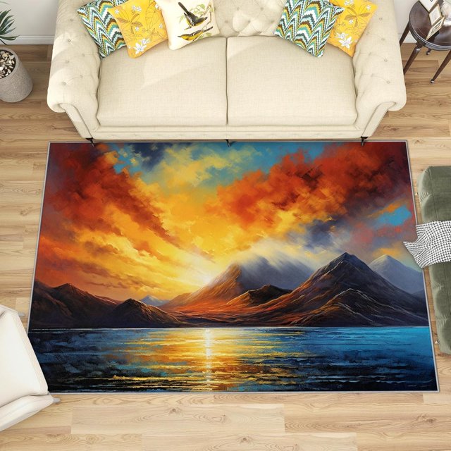 3x5 Rug, Sunset Door Mat Washable Non Slip Soft for Entryway, Mountain Landscape Rug, Sunset Scenery Carpet, Sunset Home Decor & Gifts