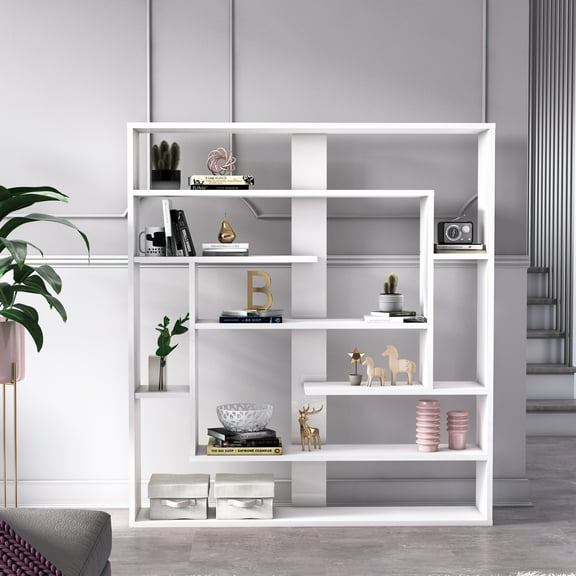 MinimaDecor Sebastian 51", 5 Tier Bookcase, Wide Freestanding Multifunctional Decorative Storage Shelving
