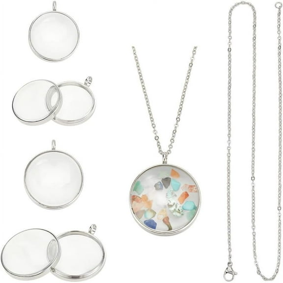 2 Sets Memory Locket Pendant 2 Size Photo Living Memory Pendant Necklace Stainless Steel Floating Charm Glass Photo Frame Locket Pendants for DIY Wedding Bouquet Jewelry Making