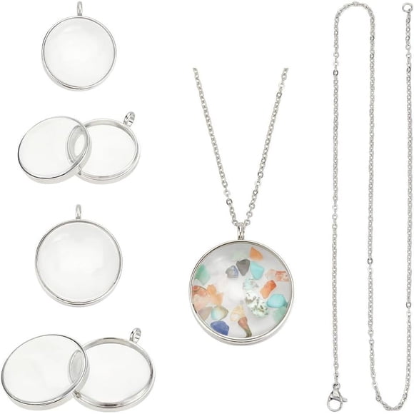 2 Sets Memory Locket Pendant 2 Size Stainless Steel Floating Charm Photo Living Memory Pendant Necklace Glass Photo Frame Locket Pendants for DIY Wedding Bouquet Jewelry Making