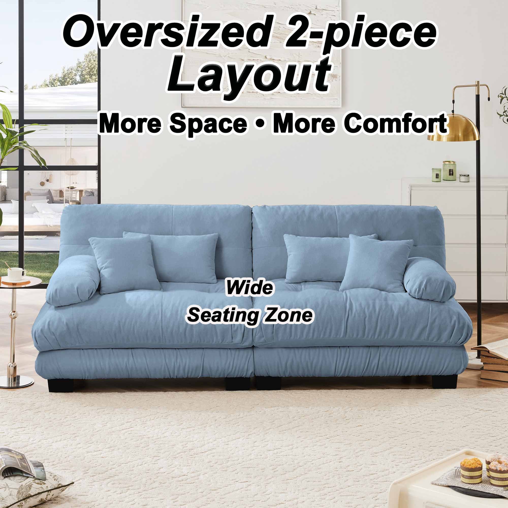 94.4" Cloud Chenille Loveseat Sofa, Oversized Deep Seat 2 Seater Couch for Living Room with Pillows, Blue