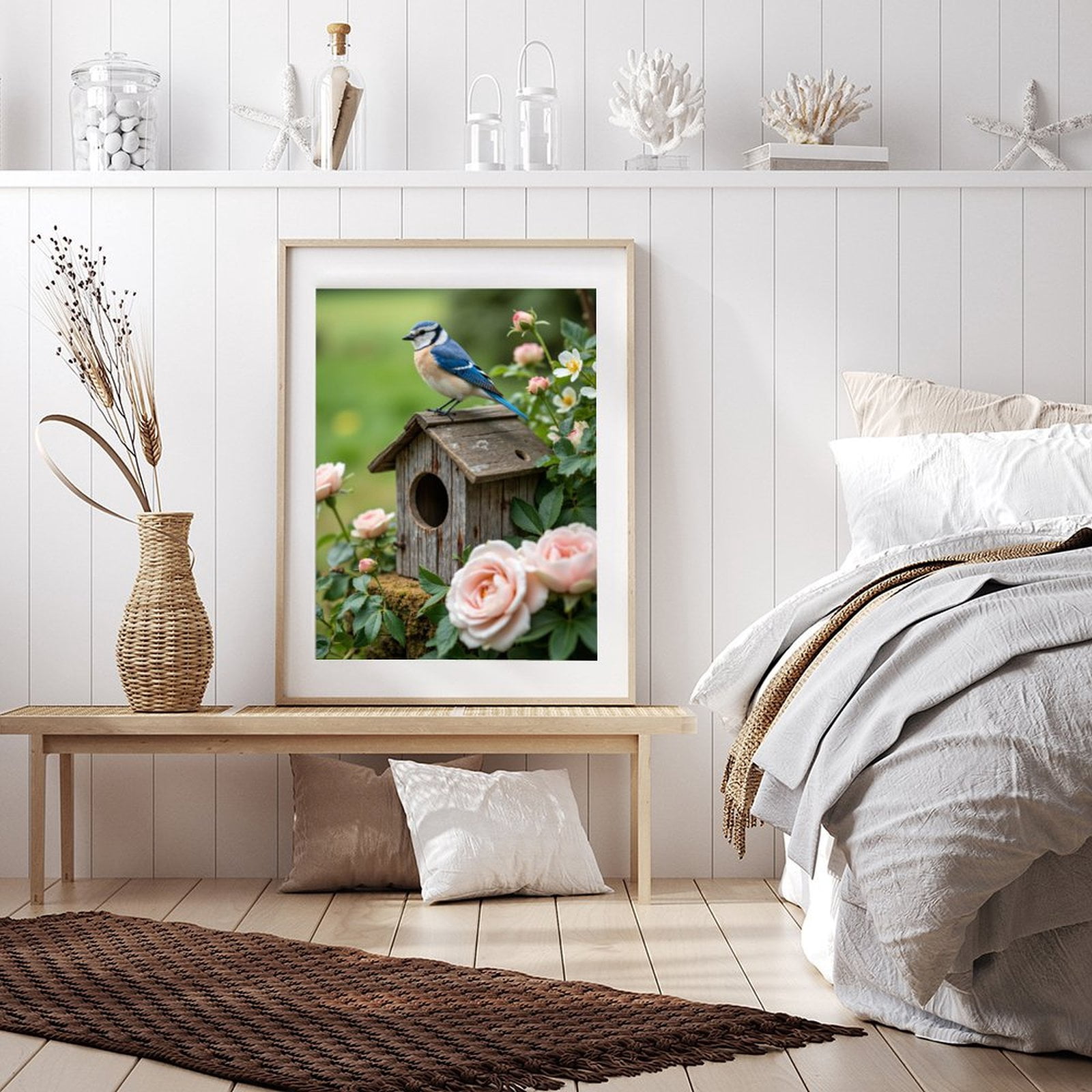 Diamond Art Kit for Adults, Blue Bird Wooden Birdhouse Roses Diamond Painting for Adults Beginners, 5D DIY Diamond Art Painting Kits, Colorful Diamond Painting Craft for Home Decor 12x16