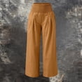 thumbnail image 2 of Women's High Waist Linen Wide Leg Pants Elastic Waist Casual Trousers with Pockets Lightweight by Yigetop Brown XL, 2 of 6