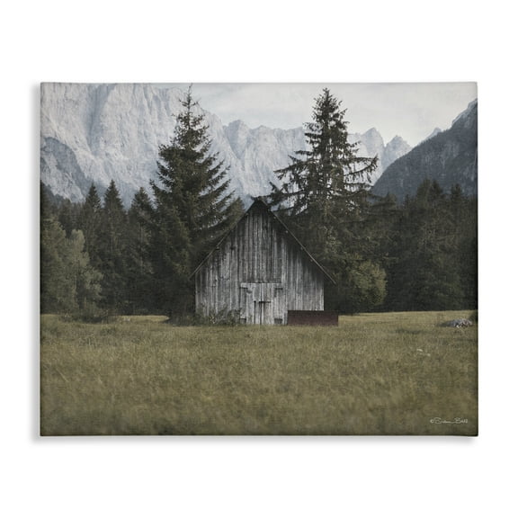 Stupell Industries Rustic Cabin Landscape Landscape Painting Gallery Wrapped Canvas Art Print Wall Art, 20 x 16
