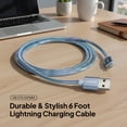 thumbnail image 2 of Powertek MFi Certified USB-A to Lightning Metallic Shine Pastel Charging Cable, 6 ft, Blue, 2 of 6