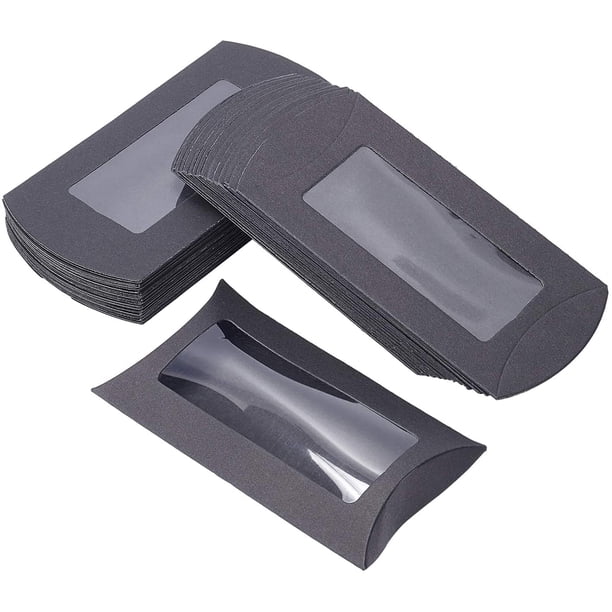 30 cajas de cartón kraft negras de 12,7 x 6,9 x 2 cm con ventana transparente, ideales para envasar dulces o regalos en cumpleaños, bodas y fiestas.