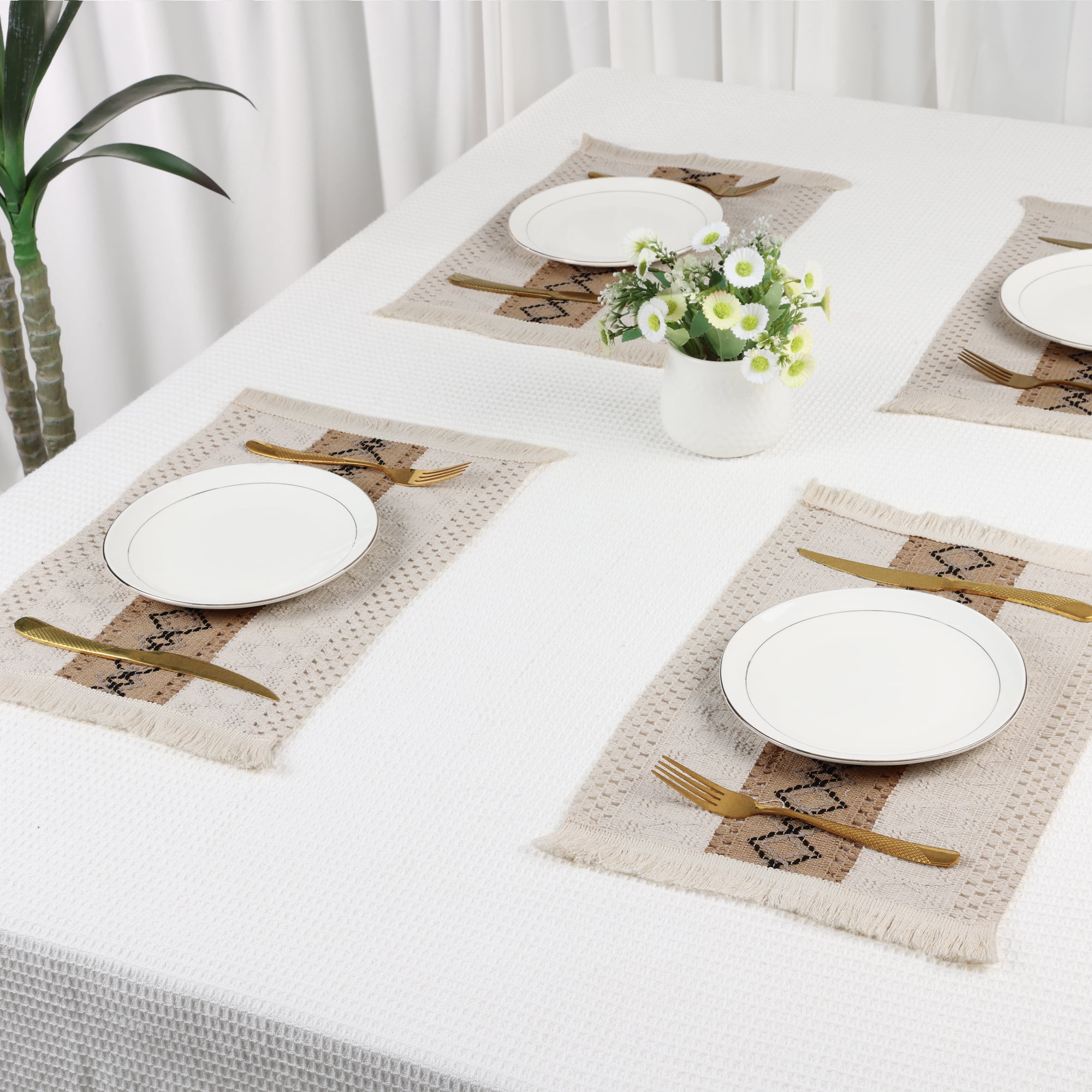 Unique Bargains Set of 4 Farmhouse Placemats for Dining Table Decor White-Brown-Black