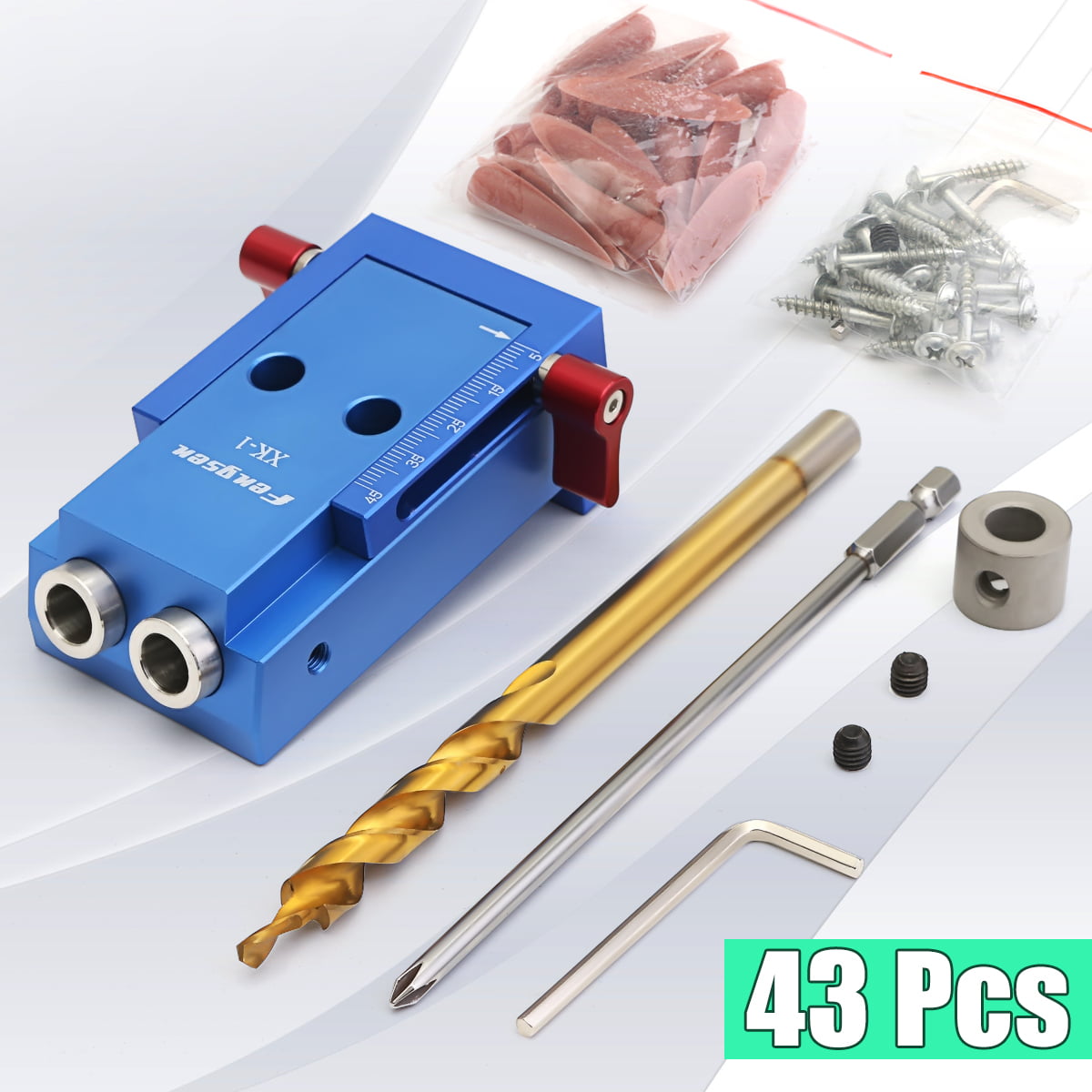 43Pcs Pocket Hole Jig Kit With Drill Bit Woodworking Carpentry Joinery  Blue 